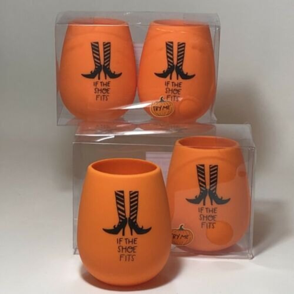 Set of 4 Halloween Silicone Wine Glasses Witchy Legs & Shoes IF THE SHOES FIT